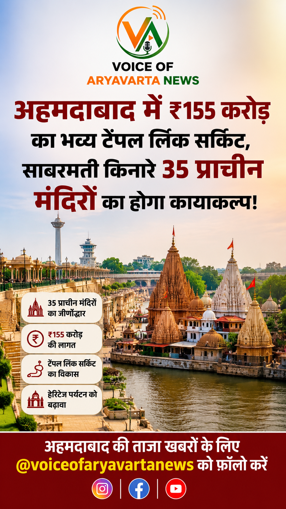 अहमदाबाद साबरमती नदी के किनारे बनेगा भव्य मंदिर पर्यटन स्थल, 35 प्राचीन मंदिरों का होगा कायाकल्प…